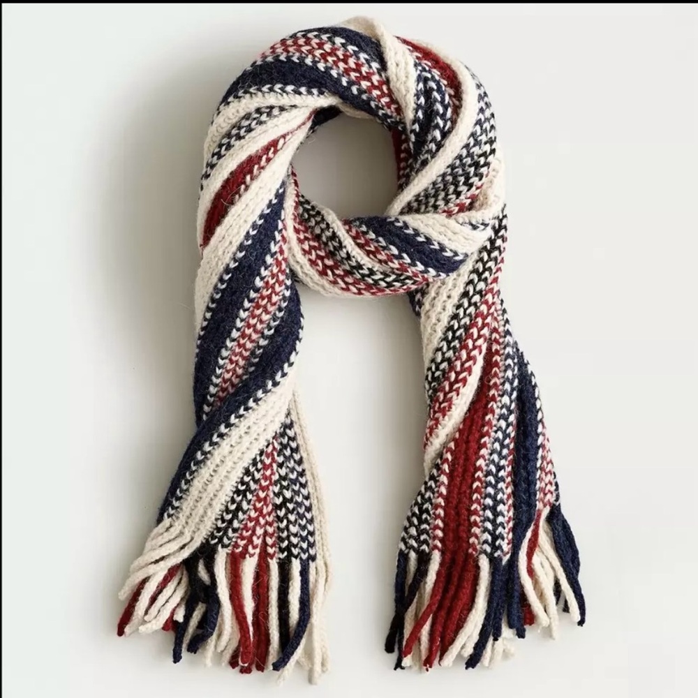 J.Crew wool alpaca blend scarf red, blue and ivory